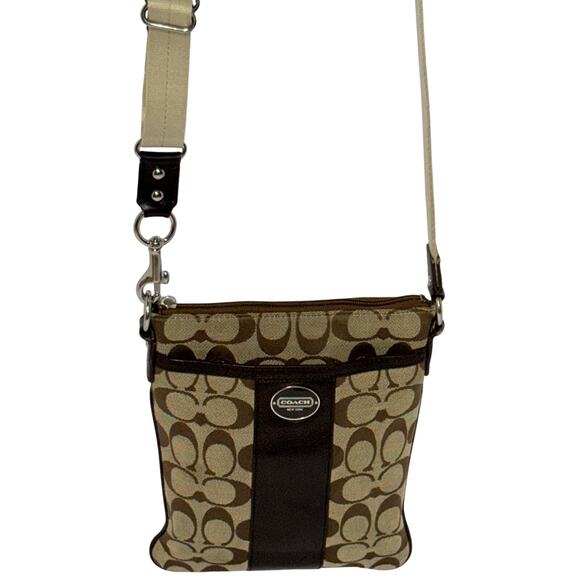 Coach Legacy Signature Stripe Swingpack Crossbody Bag, Beige and Brown - Picture 2 of 13